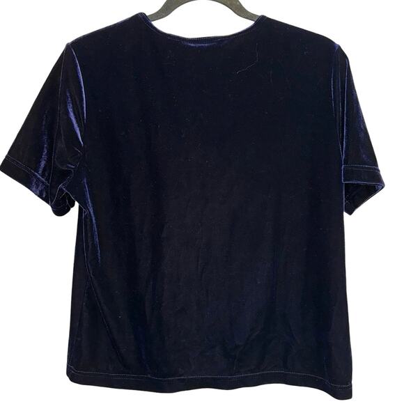 Kathie Lee Collection Vintage Purple Velour  V Neck Short Sleeve Blouse - Picture 2 of 4